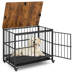 Foldable Dog Crate Furniture with Removable Tray and Lockable Door - L - Oasis Home Essentials