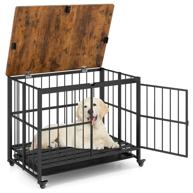 Foldable Dog Crate Furniture with Removable Tray and Lockable Door - L - Oasis Home Essentials