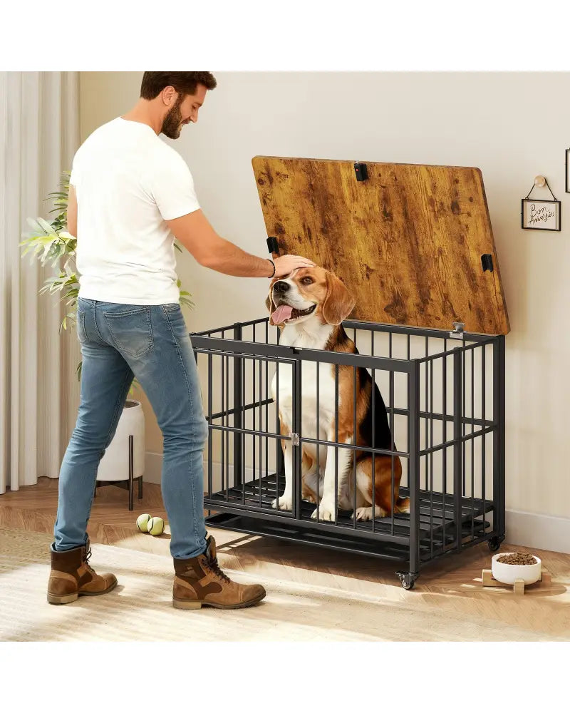 Foldable Dog Crate Furniture with Removable Tray and Lockable Door-L - Black - Dog Kennels