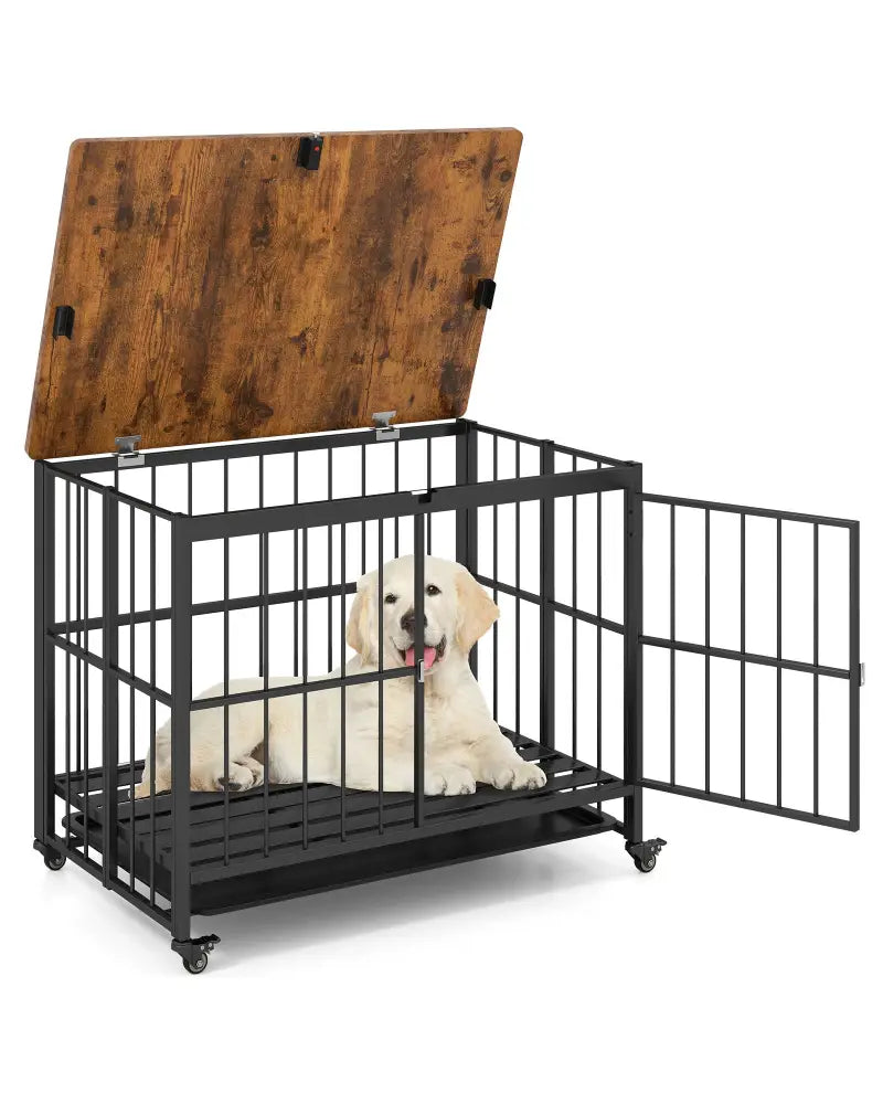 Foldable Dog Crate Furniture with Removable Tray and Lockable Door-L - Black - Dog Kennels