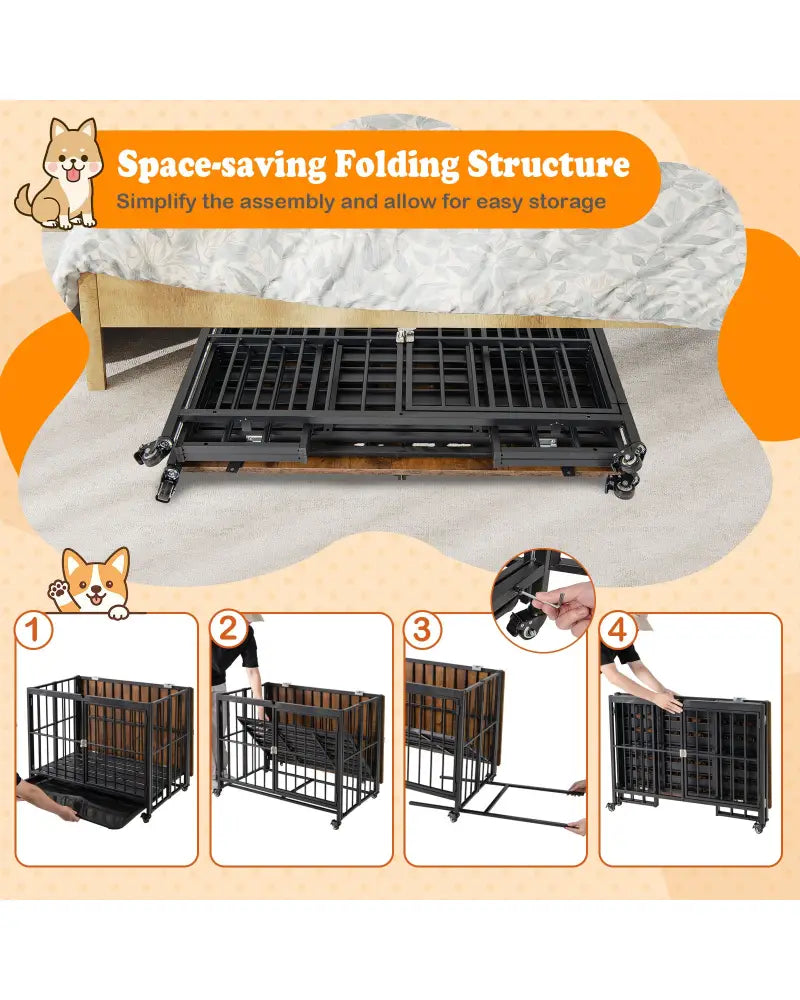 Foldable Dog Crate Furniture with Removable Tray and Lockable Door-L - Black - Dog Kennels
