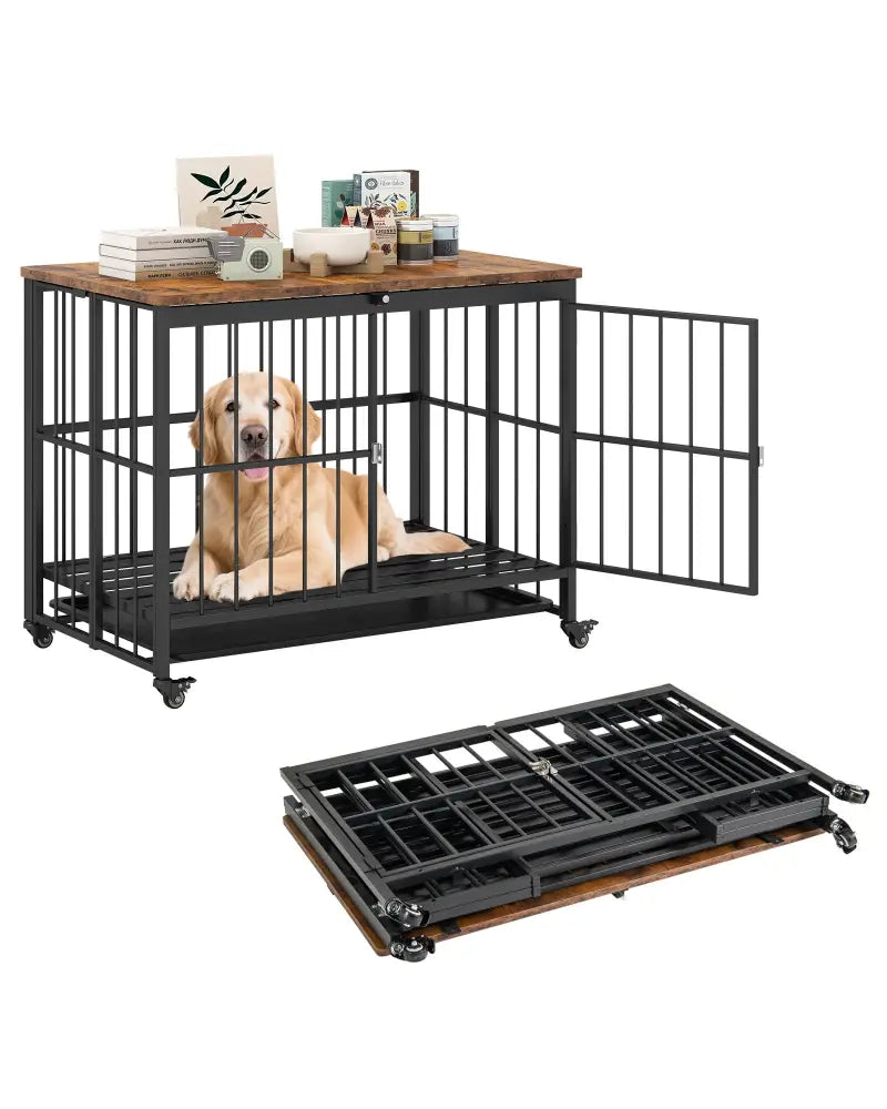 Foldable Dog Crate Furniture with Removable Tray and Lockable Door-L - Black - Dog Kennels