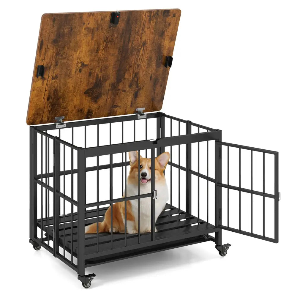 Foldable Dog Crate Furniture with Removable Tray and Lockable Door-S - Black - Dog Kennels