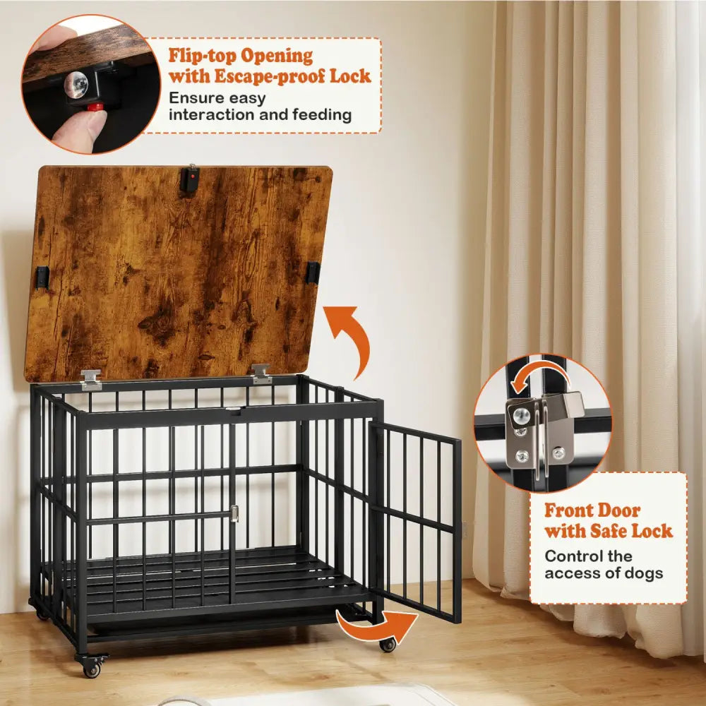 Foldable Dog Crate Furniture with Removable Tray and Lockable Door-S - Black - Dog Kennels