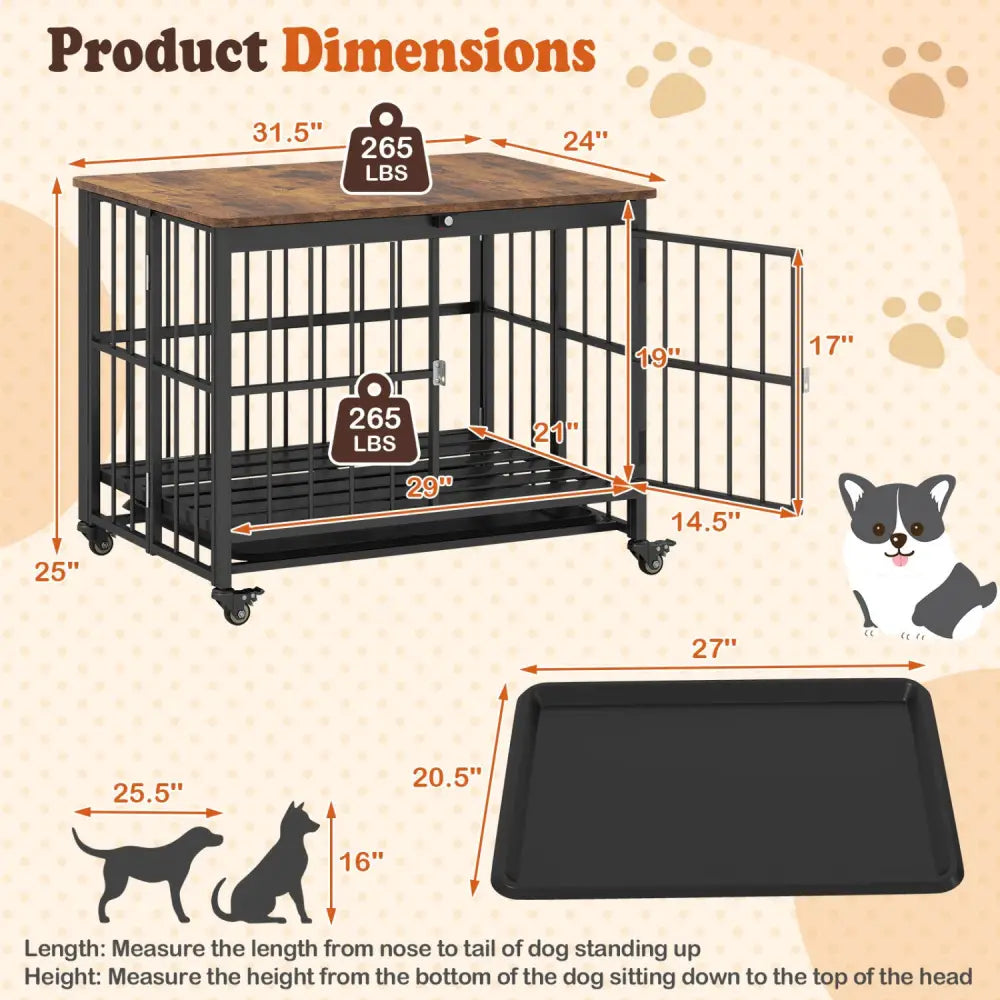Foldable Dog Crate Furniture with Removable Tray and Lockable Door-S - Black - Dog Kennels