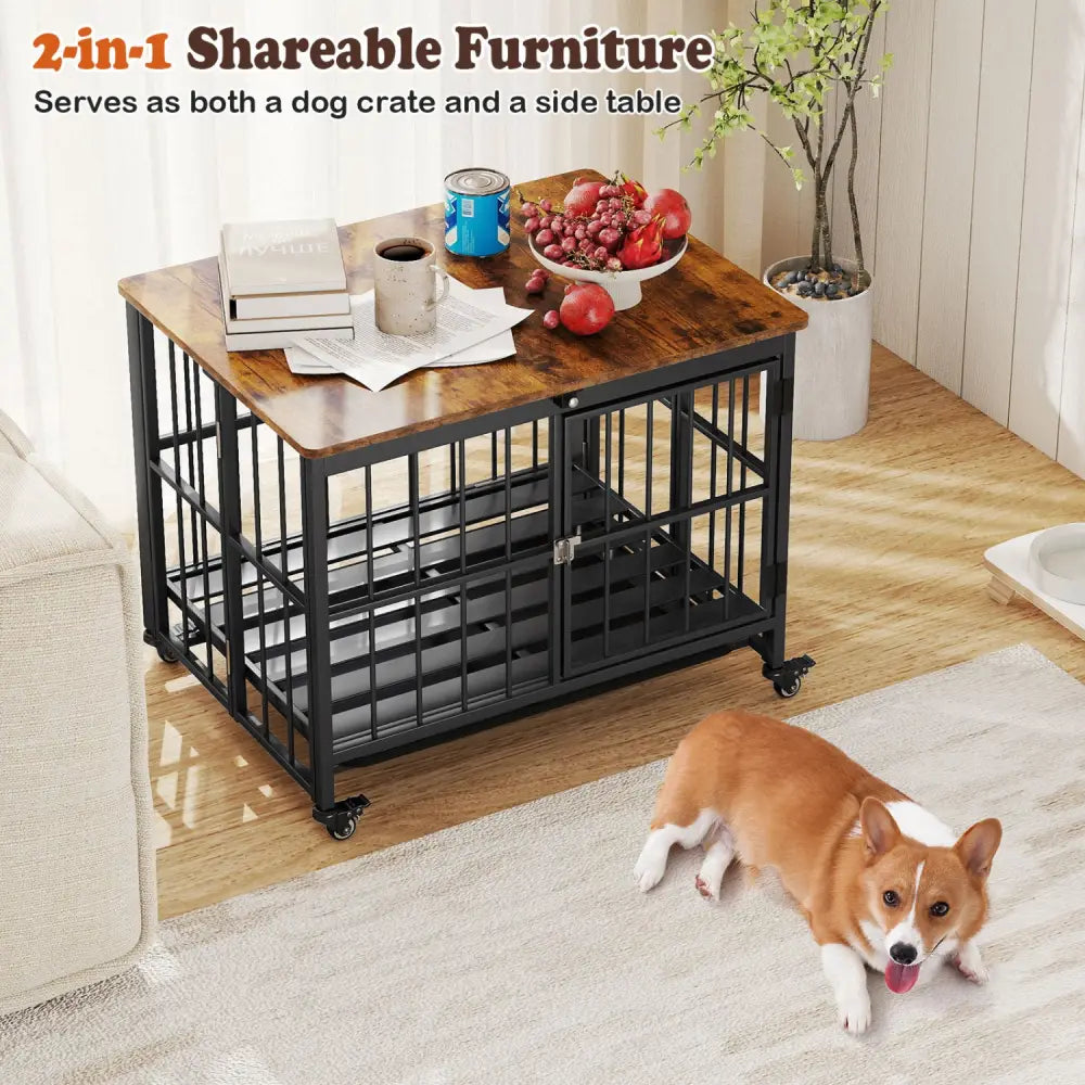 Foldable Dog Crate Furniture with Removable Tray and Lockable Door-S - Black - Dog Kennels