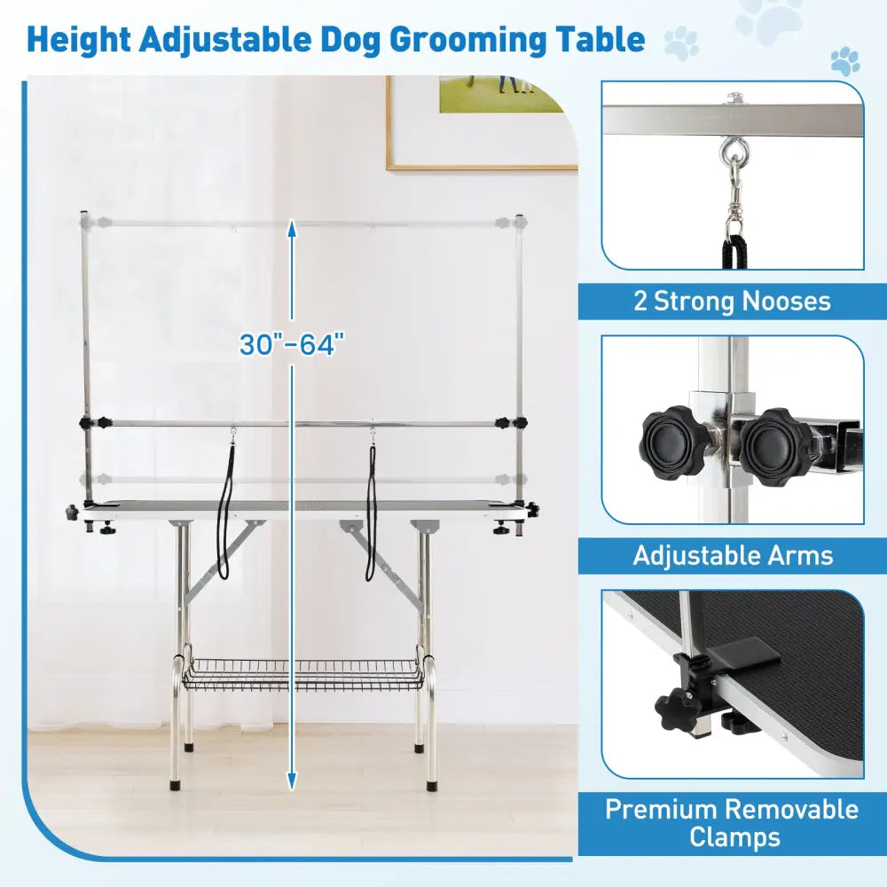 Foldable Dog Grooming Table with Height Adjustable Arms-Black - Black - Dog Supplies