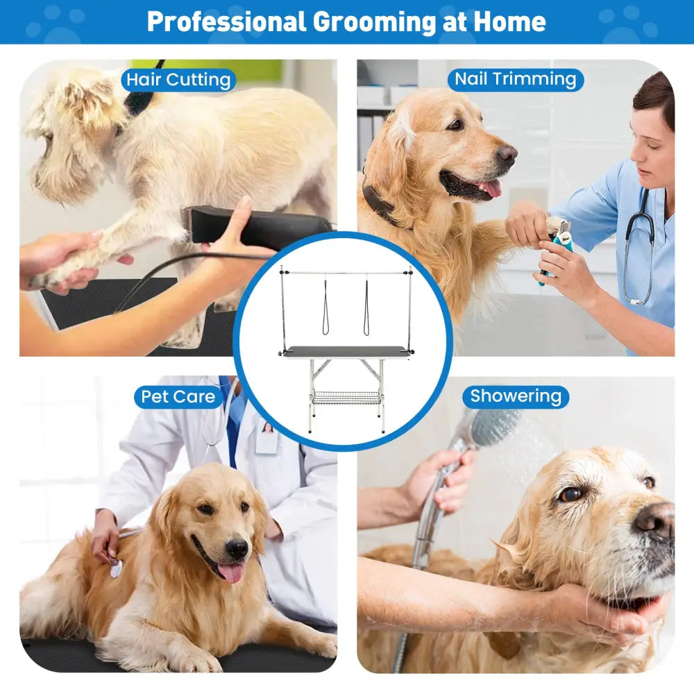 Foldable Dog Grooming Table with Height Adjustable Arms-Black - Black - Dog Supplies