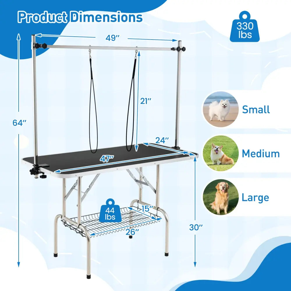 Foldable Dog Grooming Table with Height Adjustable Arms-Black - Black - Dog Supplies