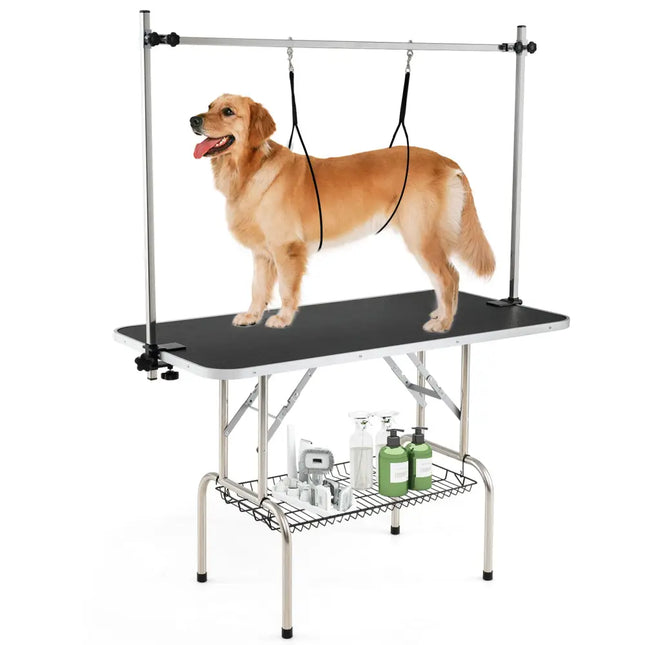 Foldable Dog Grooming Table with Height Adjustable Arms-Black - Black - Dog Supplies