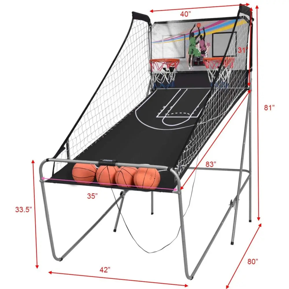 Foldable Double Electronic Basketball Game with 4 Balls Indoor - Gray - Game Room