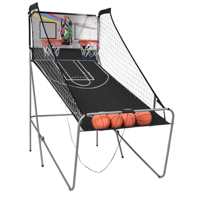 Foldable Double Electronic Basketball Game with 4 Balls Indoor - Gray - Game Room