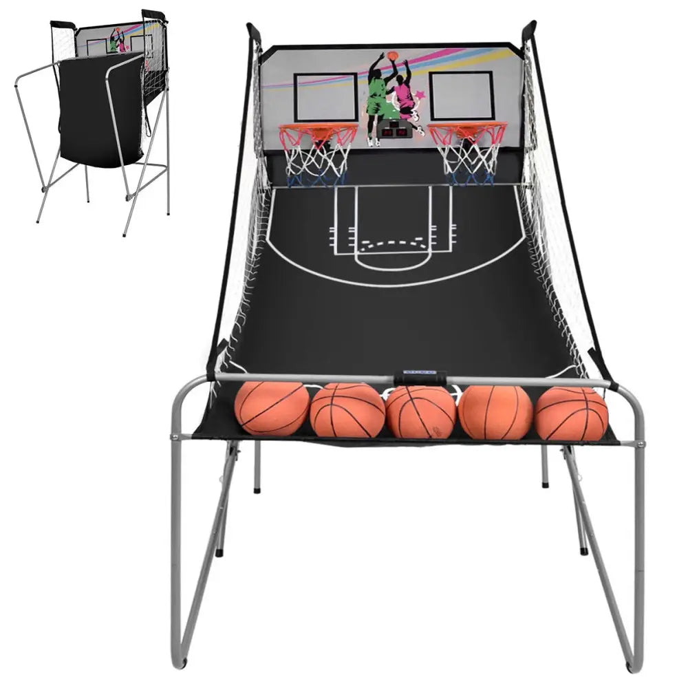 Foldable Double Electronic Basketball Game with 4 Balls Indoor - Gray - Game Room