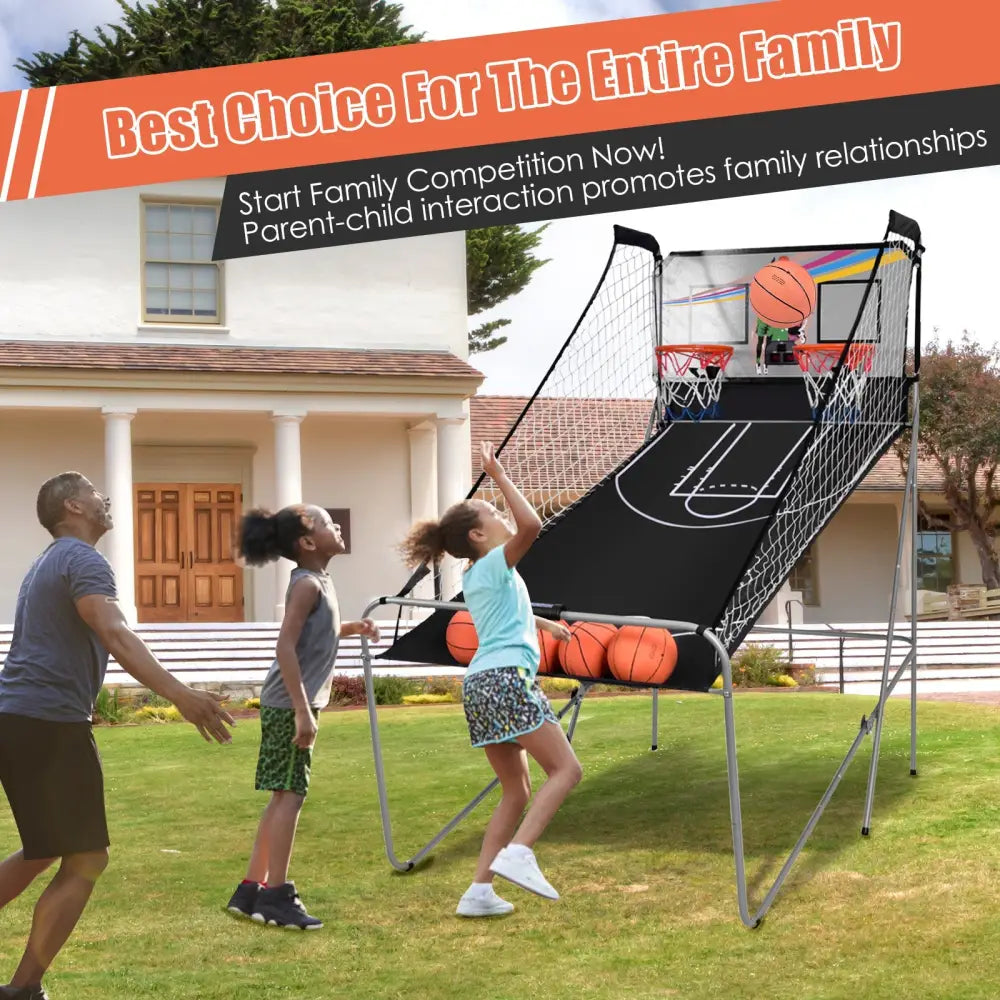 Foldable Double Electronic Basketball Game with 4 Balls Indoor - Gray - Game Room