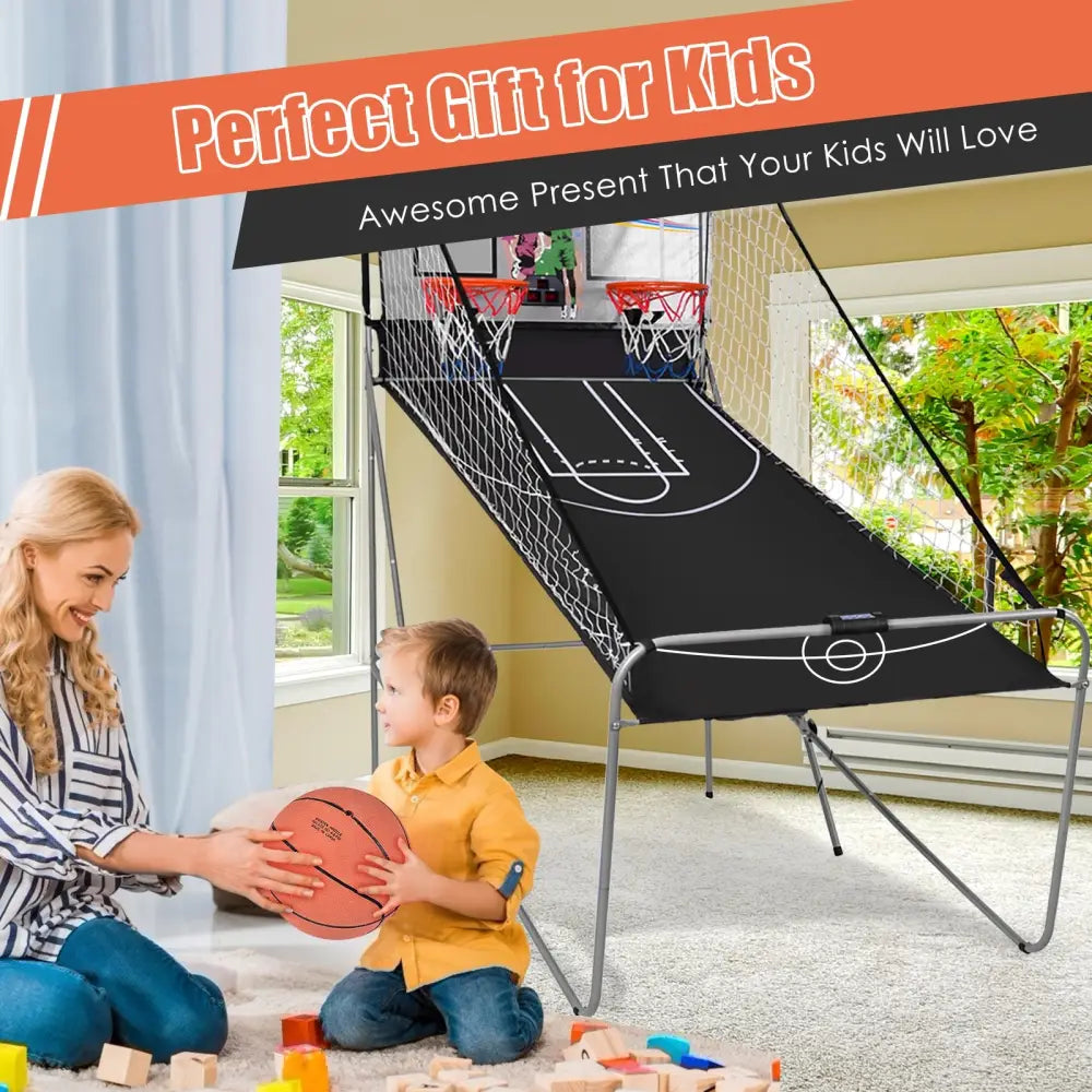 Foldable Double Electronic Basketball Game with 4 Balls Indoor - Gray - Game Room