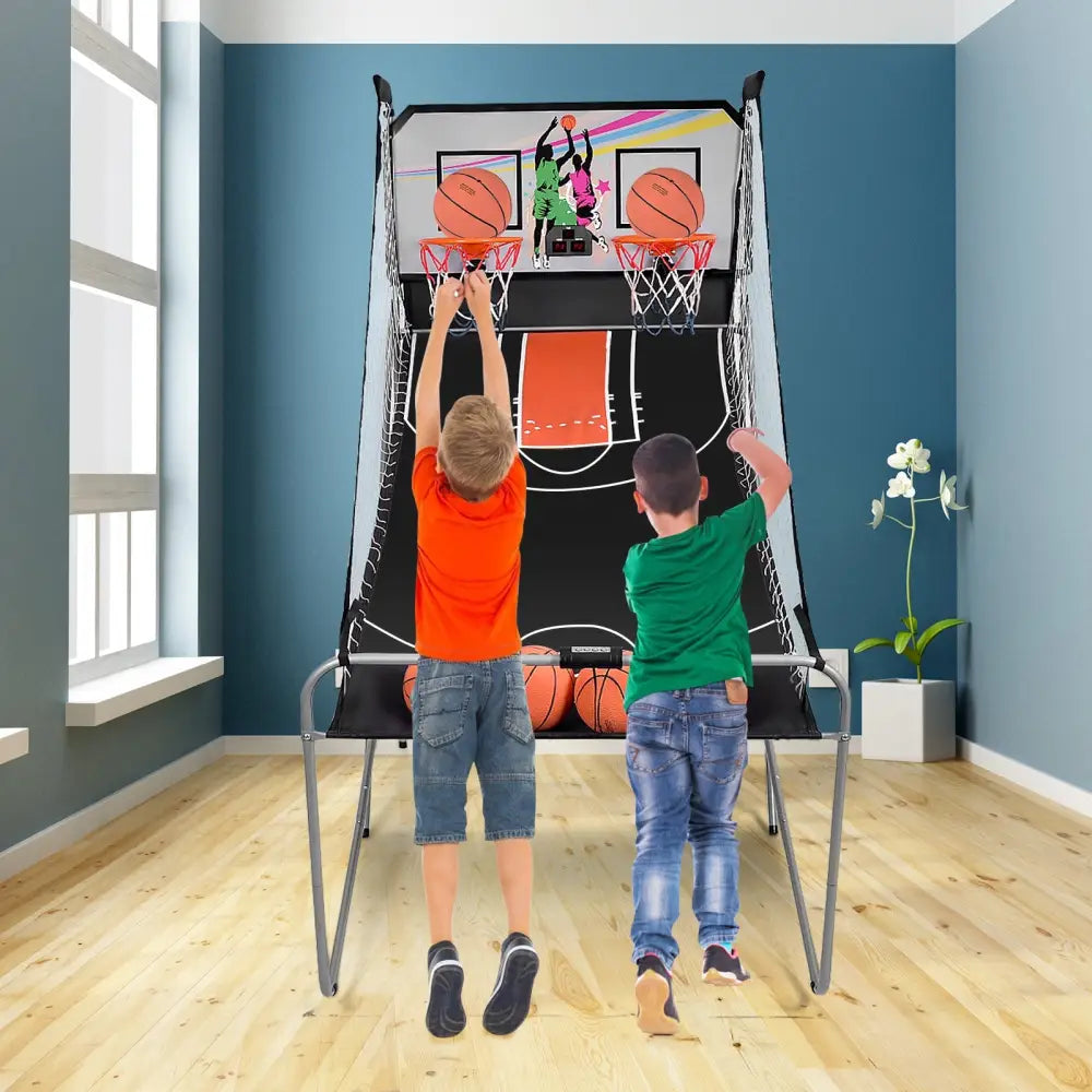 Foldable Double Electronic Basketball Game with 4 Balls Indoor - Gray - Game Room