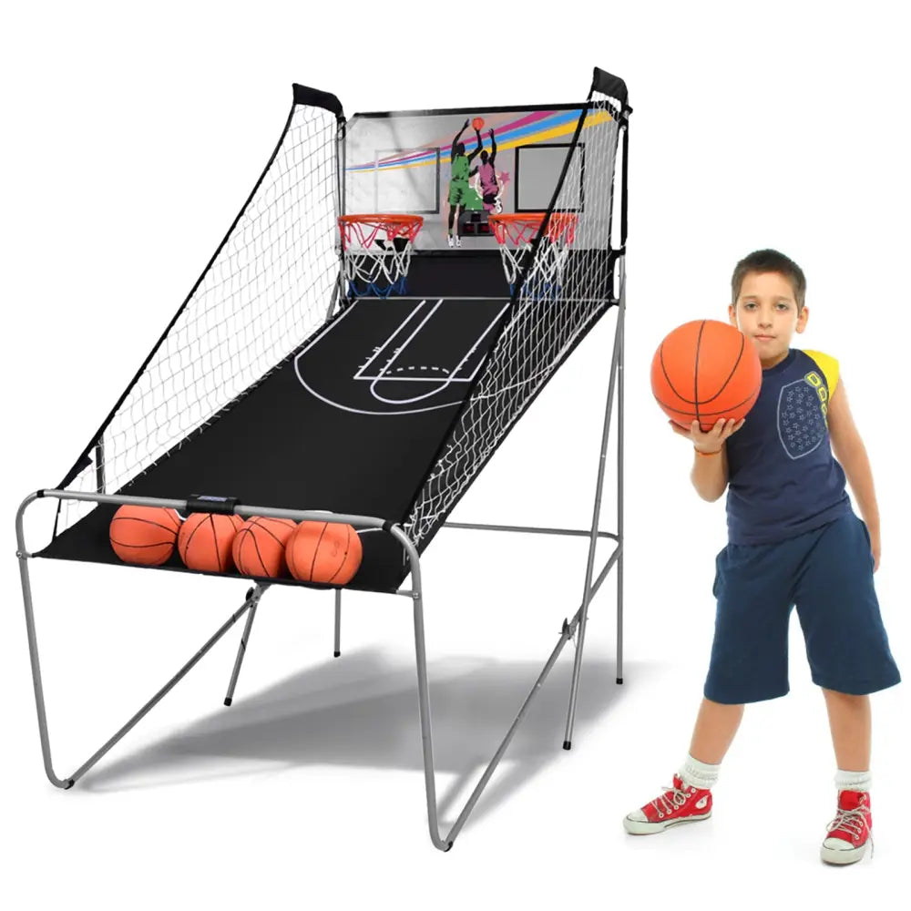 Foldable Double Electronic Basketball Game with 4 Balls Indoor - Gray - Game Room