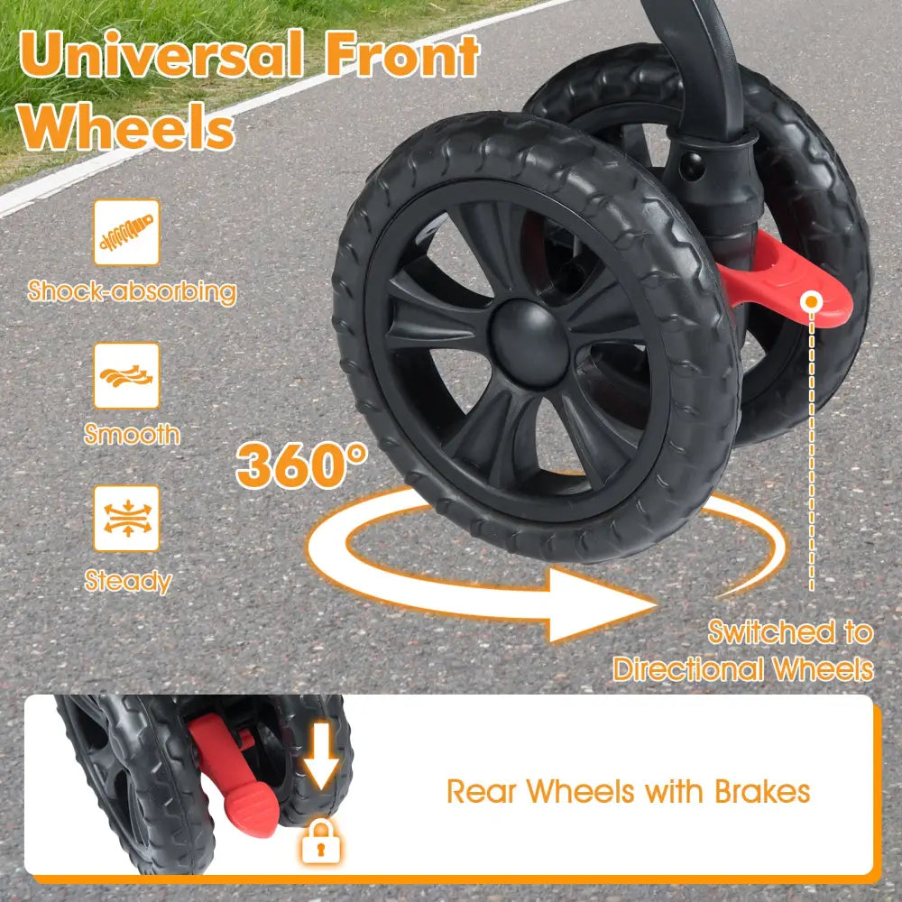 Foldable Double Pet Stroller with Adjustable Sunshade and Storage Basket-Black - Black - Dog Supplies