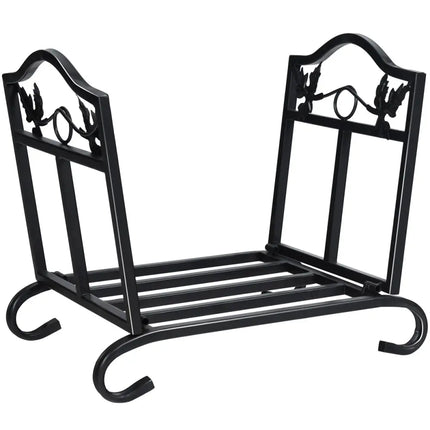 Foldable Firewood Log Rack Steel Wood Storage Holder - Black - Log Storage
