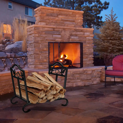 Foldable Firewood Log Rack Steel Wood Storage Holder - Black - Log Storage