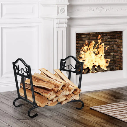 Foldable Firewood Log Rack Steel Wood Storage Holder - Black - Log Storage