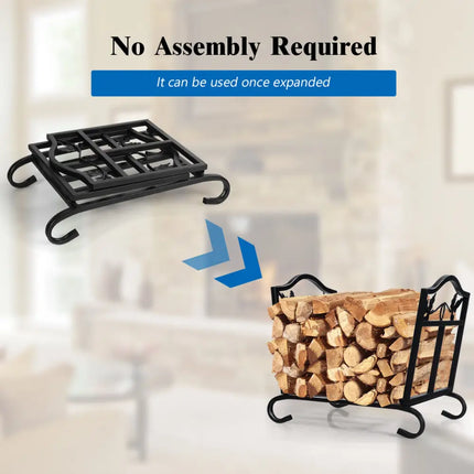 Foldable Firewood Log Rack Steel Wood Storage Holder - Black - Log Storage