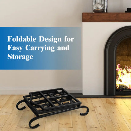 Foldable Firewood Log Rack Steel Wood Storage Holder - Black - Log Storage