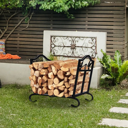 Foldable Firewood Log Rack Steel Wood Storage Holder - Black - Log Storage