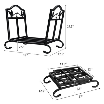 Foldable Firewood Log Rack Steel Wood Storage Holder - Black - Log Storage