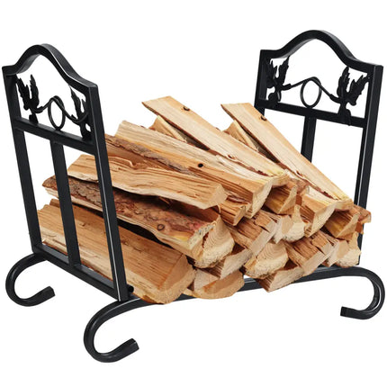 Foldable Firewood Log Rack Steel Wood Storage Holder - Black - Log Storage