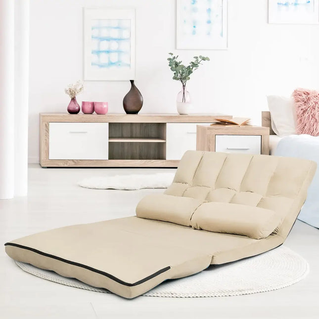 Foldable Floor 6-Position Adjustable Lounge Couch-Beige - Beige - Floor Chairs