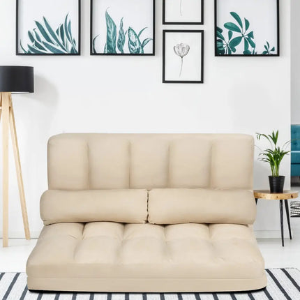 Foldable Floor 6-Position Adjustable Lounge Couch-Beige - Beige - Floor Chairs