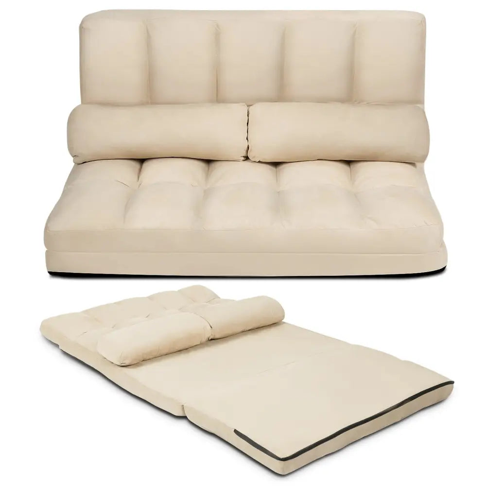 Foldable Floor 6-Position Adjustable Lounge Couch-Beige - Beige - Floor Chairs