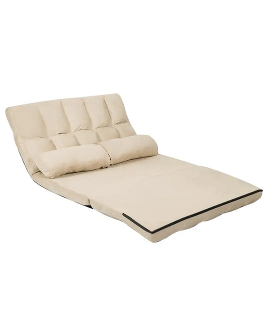 Foldable Floor 6-Position Adjustable Lounge Couch-Beige - Beige - Floor Chairs