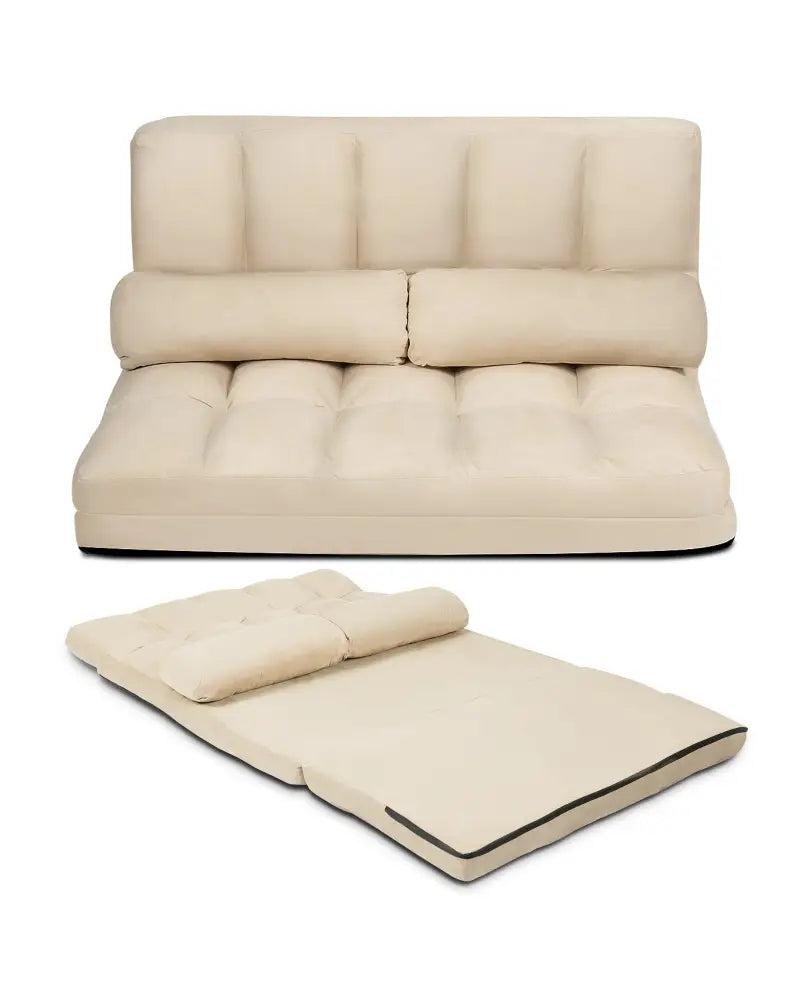 Foldable Floor 6-Position Adjustable Lounge Couch-Beige - Beige - Floor Chairs