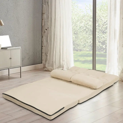 Foldable Floor 6-Position Adjustable Lounge Couch-Beige - Beige - Floor Chairs