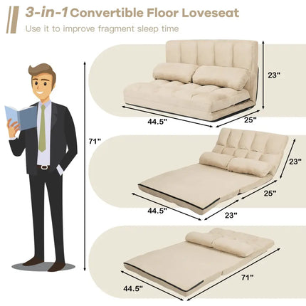 Foldable Floor 6-Position Adjustable Lounge Couch-Beige - Beige - Floor Chairs