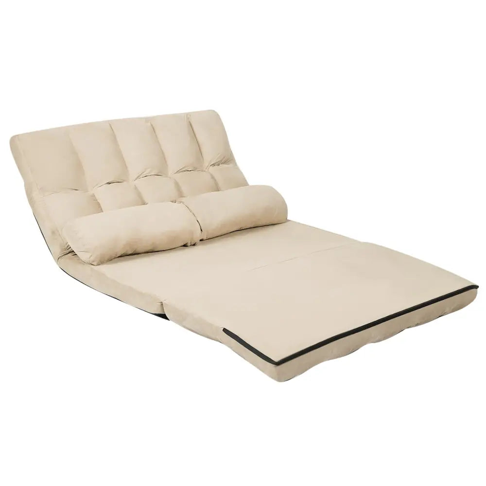 Foldable Floor 6-Position Adjustable Lounge Couch-Beige - Beige - Floor Chairs