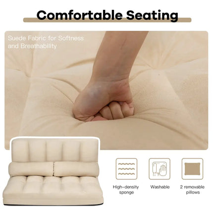 Foldable Floor 6-Position Adjustable Lounge Couch-Beige - Beige - Floor Chairs