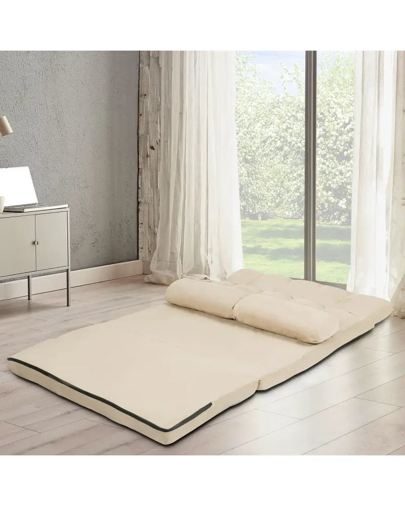 Foldable Floor 6-Position Adjustable Lounge Couch-Beige - Beige - Floor Chairs