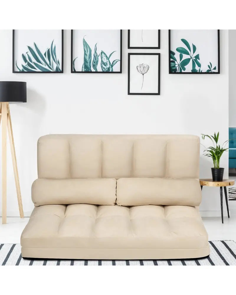 Foldable Floor 6-Position Adjustable Lounge Couch-Beige - Beige - Floor Chairs