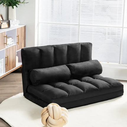 Foldable Floor 6-Position Adjustable Lounge Couch-Black - Black - Floor Chairs