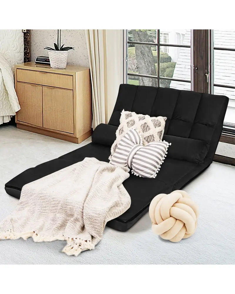 Foldable Floor 6-Position Adjustable Lounge Couch-Black - Black - Floor Chairs