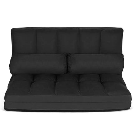 Foldable Floor 6-Position Adjustable Lounge Couch-Black - Black - Floor Chairs