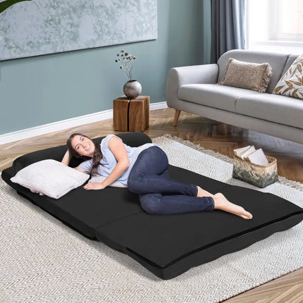 Foldable Floor 6-Position Adjustable Lounge Couch-Black - Black - Floor Chairs