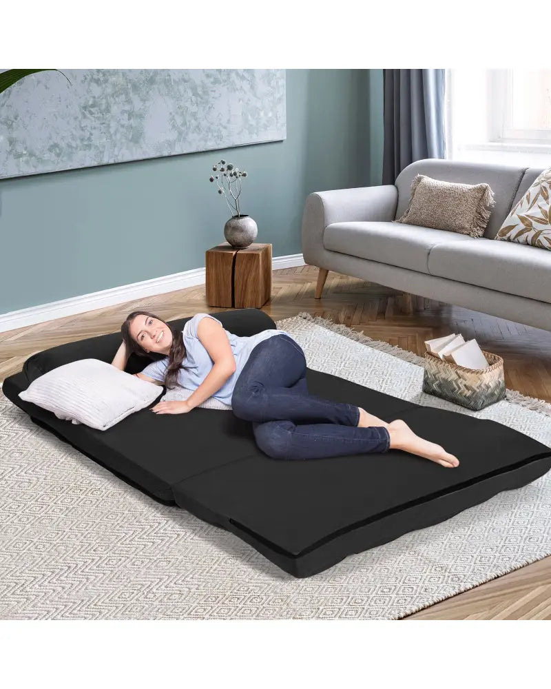 Foldable Floor 6-Position Adjustable Lounge Couch-Black - Black - Floor Chairs