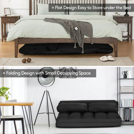 Foldable Floor 6-Position Adjustable Lounge Couch-Black - Black - Floor Chairs