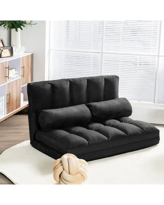 Foldable Floor 6-Position Adjustable Lounge Couch-Black - Black - Floor Chairs