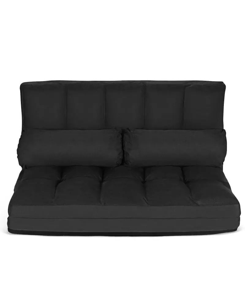 Foldable Floor 6-Position Adjustable Lounge Couch-Black - Black - Floor Chairs