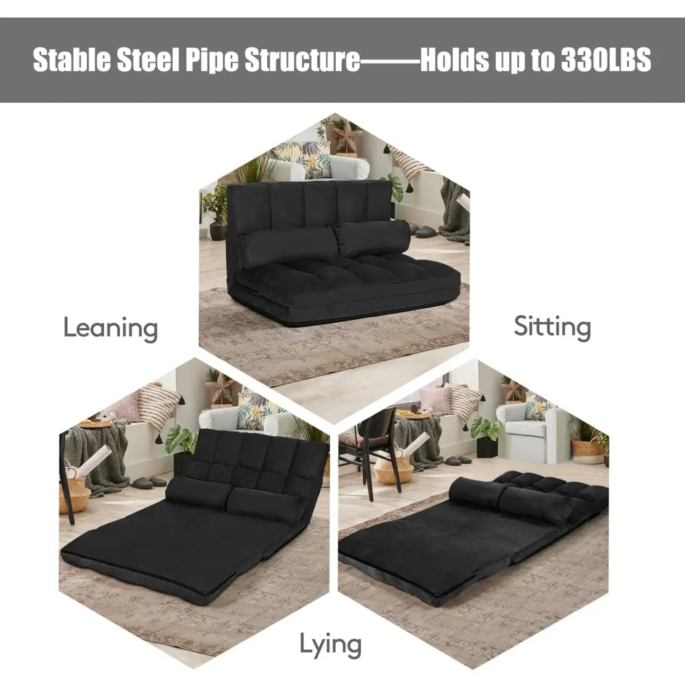 Foldable Floor 6-Position Adjustable Lounge Couch-Black - Black - Floor Chairs